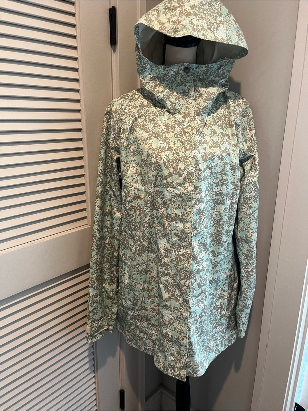 Light Green/Brown Hooded Rain Jacket - Women